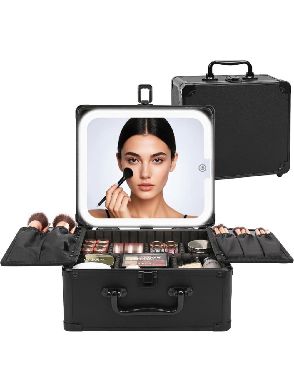LED Makeup Bag with Rechargeable Mirror, Travel Train Case & Adjustable Dividers